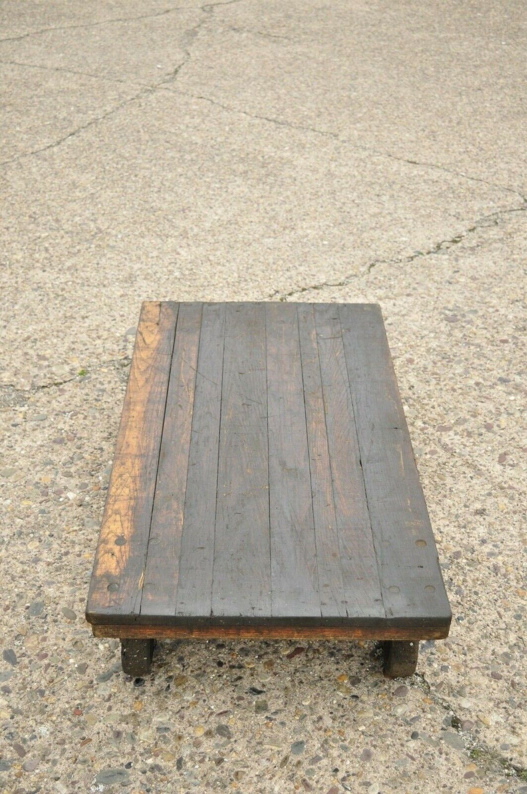 Vintage Fairbanks American Industrial Wood & Iron Factory Work Cart Coffee Table