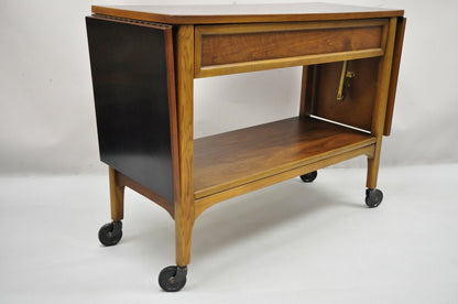 Lane Mid Century Modern Walnut Modern One Drawer Drop Leaf Rolling Bar Cart