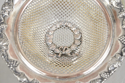 English Edwardian Silver Plated Wreath Design Small Mesh Basket Candy Dish -Pair