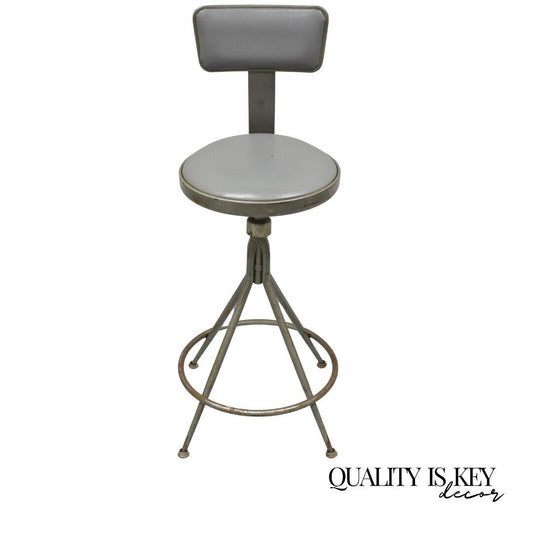 Vintage Industrial Gray Steel Metal Adjustable Drafting Stool Work Chair