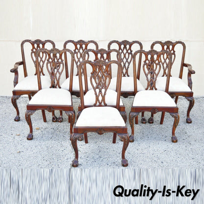 English Chippendale Style Carved Mahogany Ball & Claw Dining Chairs - Set of 8