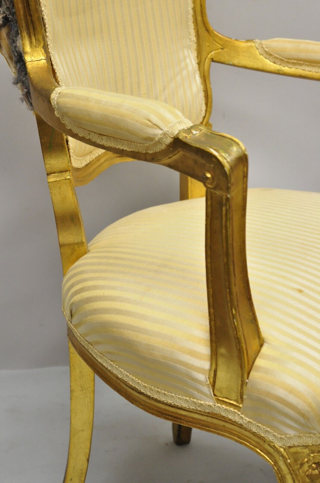 French Louis XV Style Gold Gilt Fauteuil Arm Chairs to Refinish DIY - a Pair