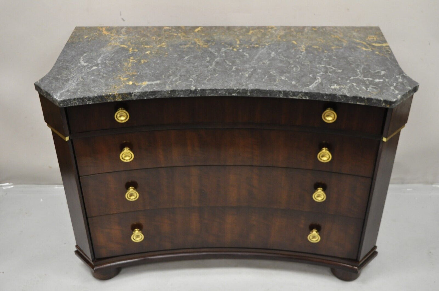 Henredon Empire Neoclassical Marble Top Mahogany 4 Drawer Dresser Chest Commode