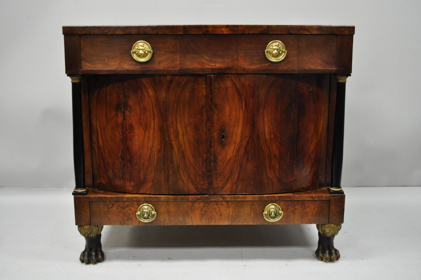 19th C American Empire Lion Claw Foot Crotch Mahogany Server Cabinet