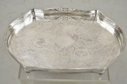 Vintage Victorian Silver Plated Pierced Gallery Scalloped Serving Platter Tray