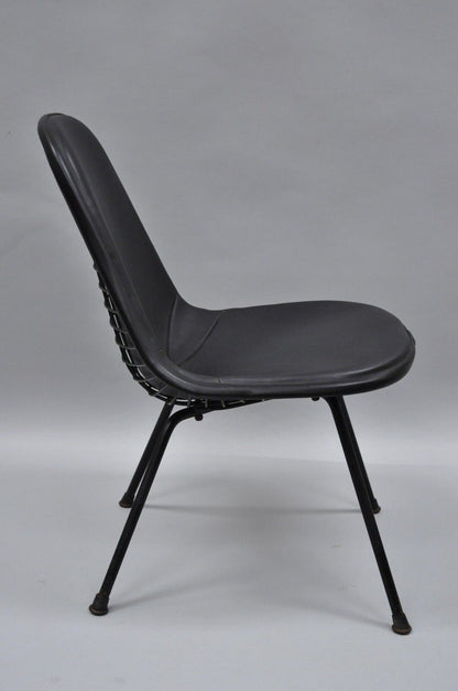 Herman Miller Vintage Eames DKX Chair Black Upholstered Padded Vinyl Wire Frame