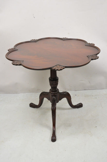 Vintage Crotch Mahogany Chippendale Style Pie Crust Pedestal Side Tea Table