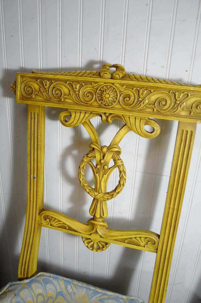 6 Yellow Painted French Regency Louis XVI Style Carved Dining Room Chairs