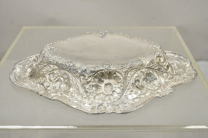 Pair M&H English Victorian Art Nouveau Silver Plate Floral Repousse Fruit Bowls