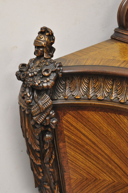 French Renaissance Louis XV Style Figural Carved Walnut Curio Display Buffet