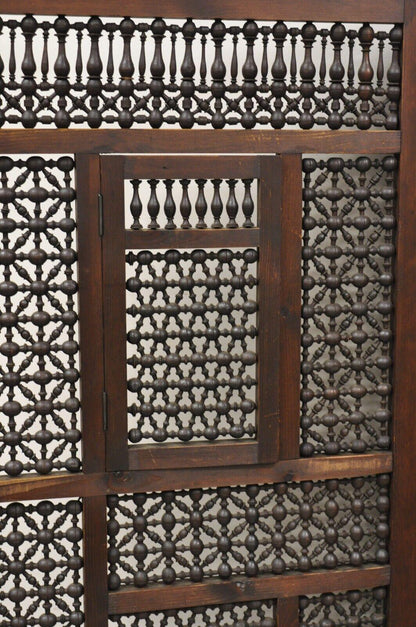 Vintage Middle Eastern 3 Panel Mashrabiya Lattice Folding Screen Room Divider