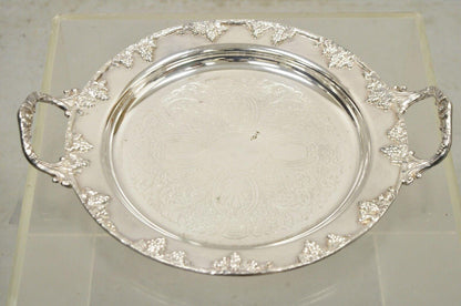 Lifetime Brand English Silver Plate Twin Handle Grapevine Round Serving Tray