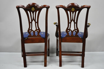 Set of 6 Maitland Smith Mahogany Chippendale Style Dining Chairs w/ Brass Ormolu