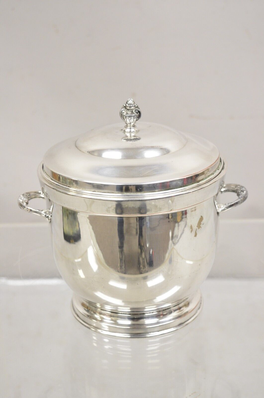 Vintage PS Co. Regency Style Silver Plated Ice Bucket with Lid and Glass Lining