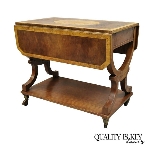 French Regency Italian Biedermeier Mahogany Inlay Serving Bar Cart Table