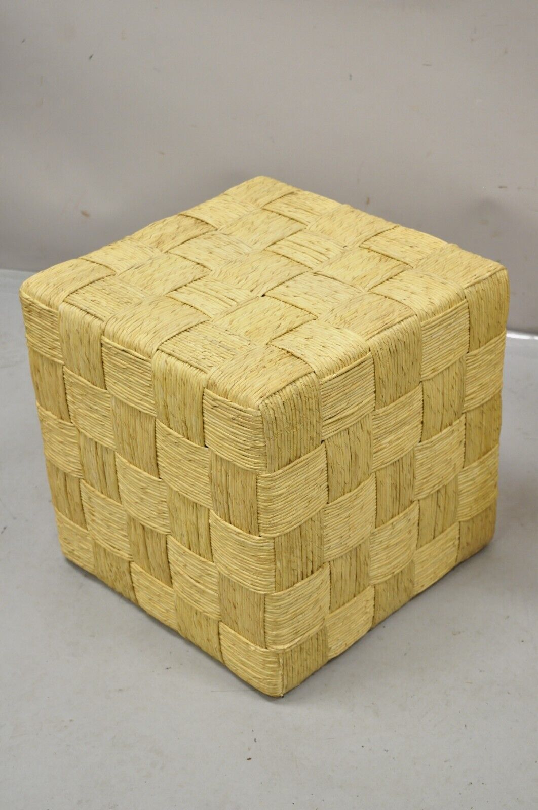 Decorator Modern Woven Rattan Rope Cord Cube Ottoman Side Table - a Pair