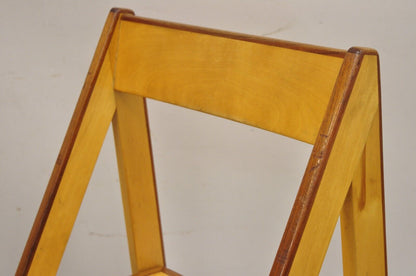 Mid Century Modern Beechwood Walnut "Right Angle" Triangle A Frame Chair - Pair