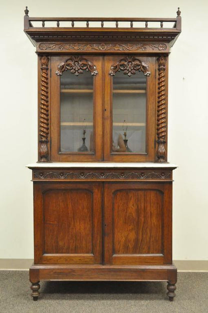 19th Century French Renaissance Walnut Bookcase Sideboard Buffet Hutch Cabinet