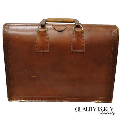 Vintage Mid Century Modern Saddle Leather Briefcase Case by Lion Leather Prods.