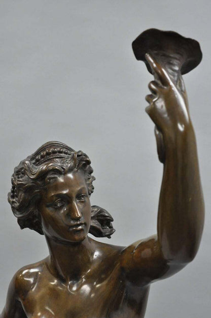 Life Size French Art Nouveau Style Bronze Female Nude Nymph Statue, Cibardie