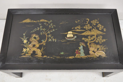Vintage Katherine Henick Chinoiserie Chinese Black Hand Painted Coffee Table
