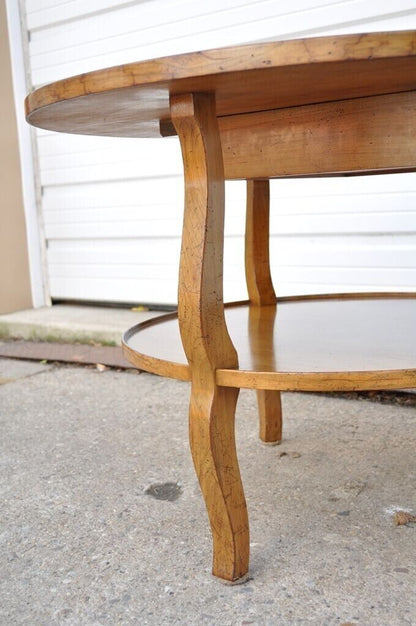 Vintage French Country Provincial Round Cherry Occasional Side Table w/ Drawer