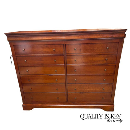 French Country Solid Cherry Wood 14 Drawer Tall Chest Dresser - Made in France