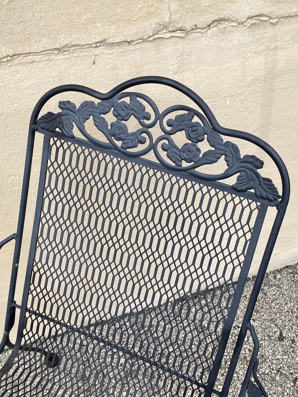 Vintage Wrought Iron Rose and Vine Pattern Garden Patio Chairs - 7 Pc Set