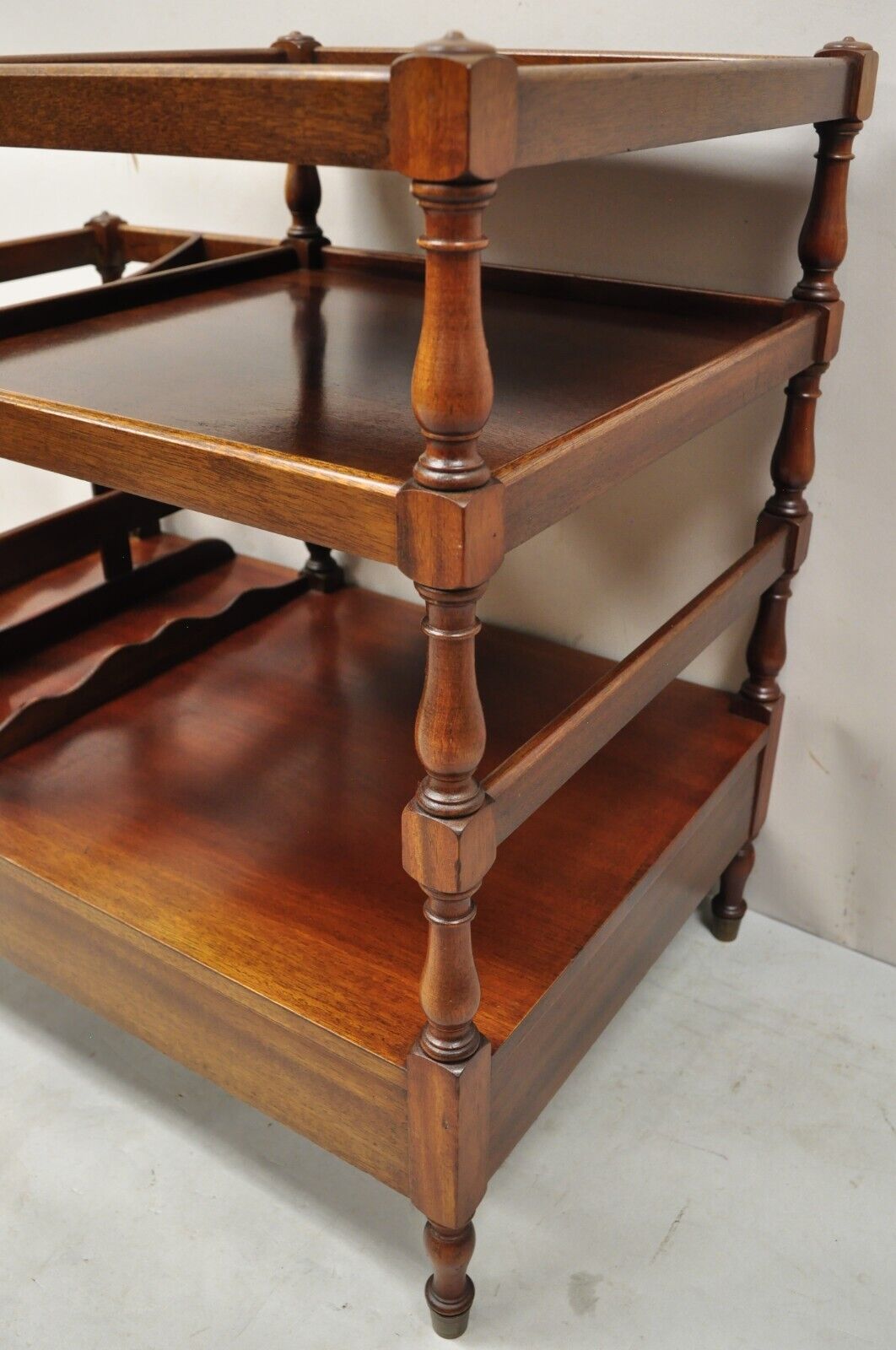 Henry Fuldner Sons Mahogany Leather Top Side End Table Canterbury Magazine Rack