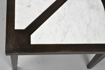 Vintage Mid Century Modern Mahogany & Marble Top Slice Corner Side Table