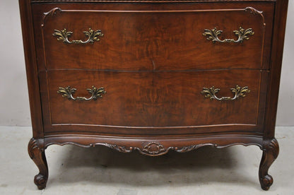 Vintage French Provincial Style Walnut Tall Chest Dresser Highboy Chest on Chest