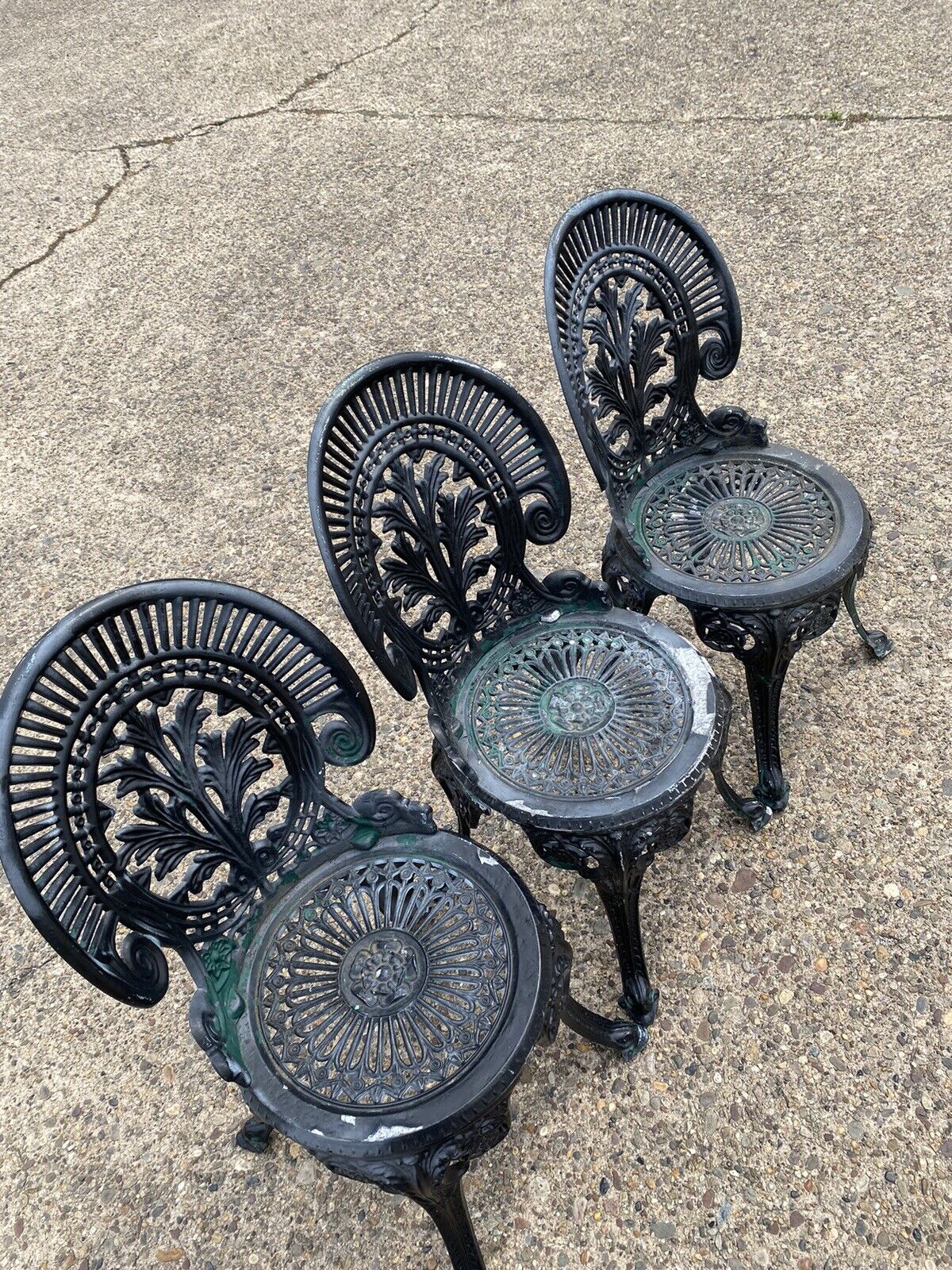 Cast Aluminum Victorian Style Garden Patio Bistro Side Chairs - Set of 3