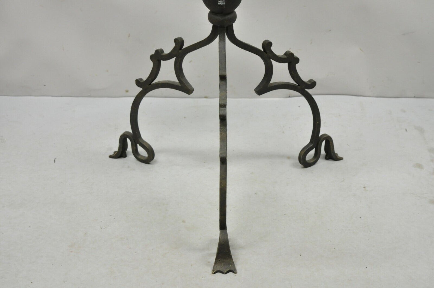 Wrought Iron Gothic Style Scrolling Base Round Glass Top Center Table