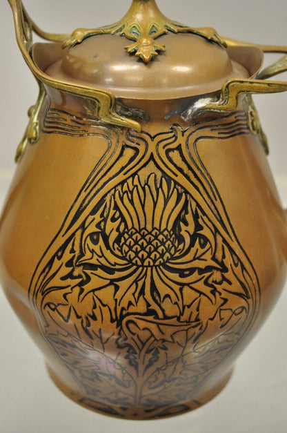 Carl Deffner Copper German Art Nouveau Thistle Tea Set - 4 pc Set