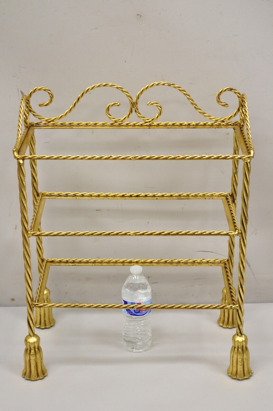 Italian Hollywood Regency Gold Gilt Iron 3 Tier Shelf Small Display Stand (B)