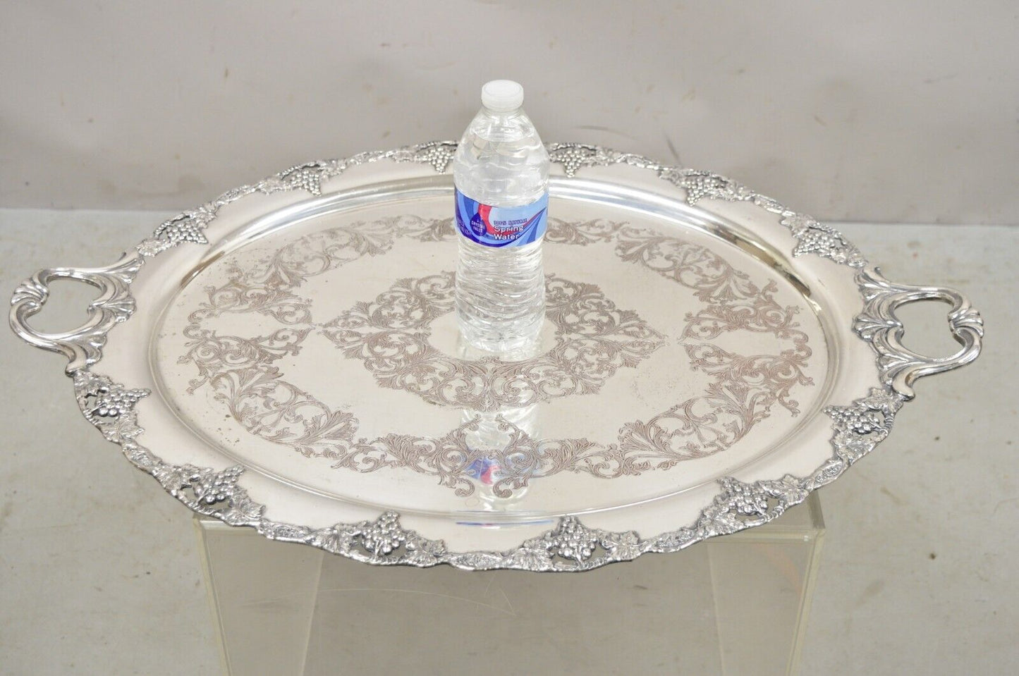 Vintage English Victorian Silver Plated Twin Handle 28" Serving Platter Tray