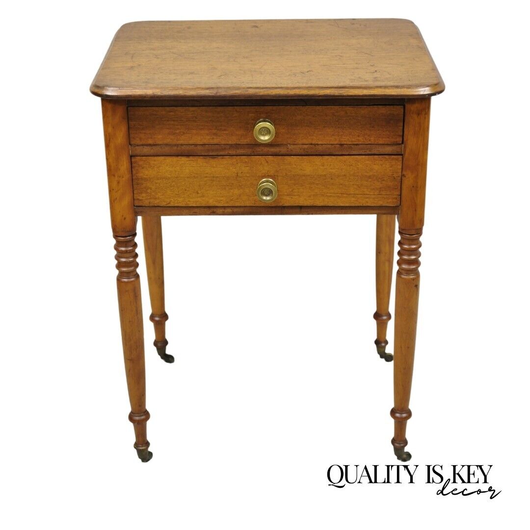 Antique American Colonial Sheraton Mahogany 2 Drawer Nightstand Bedside Table