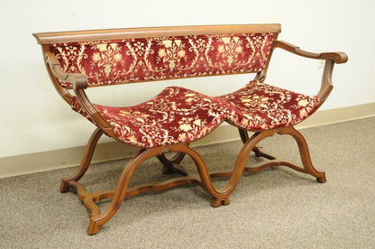 Vintage Hollywood Regency Double Curule X-Frame Settee Savonarola Bench Chair