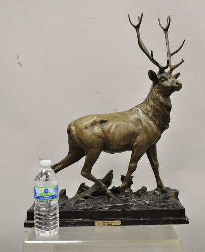 Bronze Stag Walking Deer Statue on Marble Base After Charles Paillet