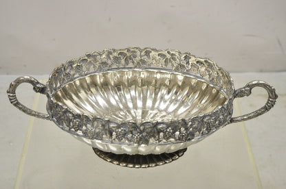 Vintage Victorian Style Grapevine Silver Plated Oval Twin Handle Fruit Bowl