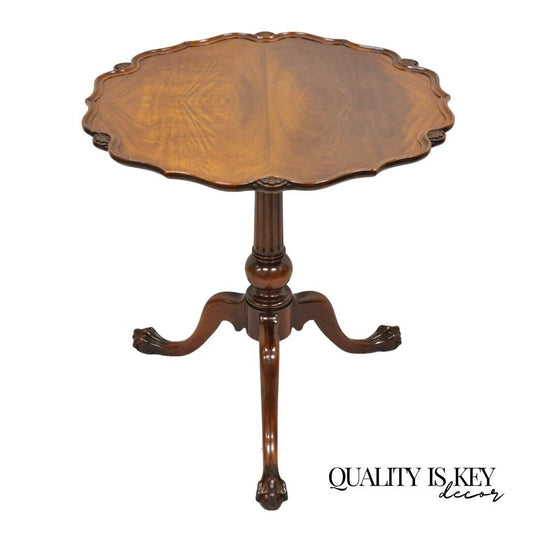 Vintage Mahogany Chippendale Georgian Style Round Pie Crust Pedestal Side Table