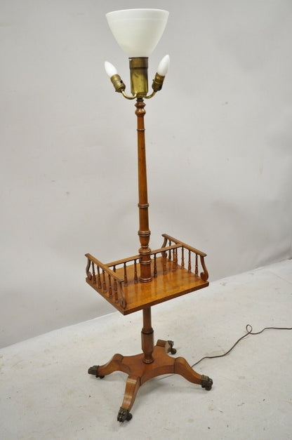 Vintage English Regency Style Mahogany Floor Table Lamp with Carved Harp Gallery