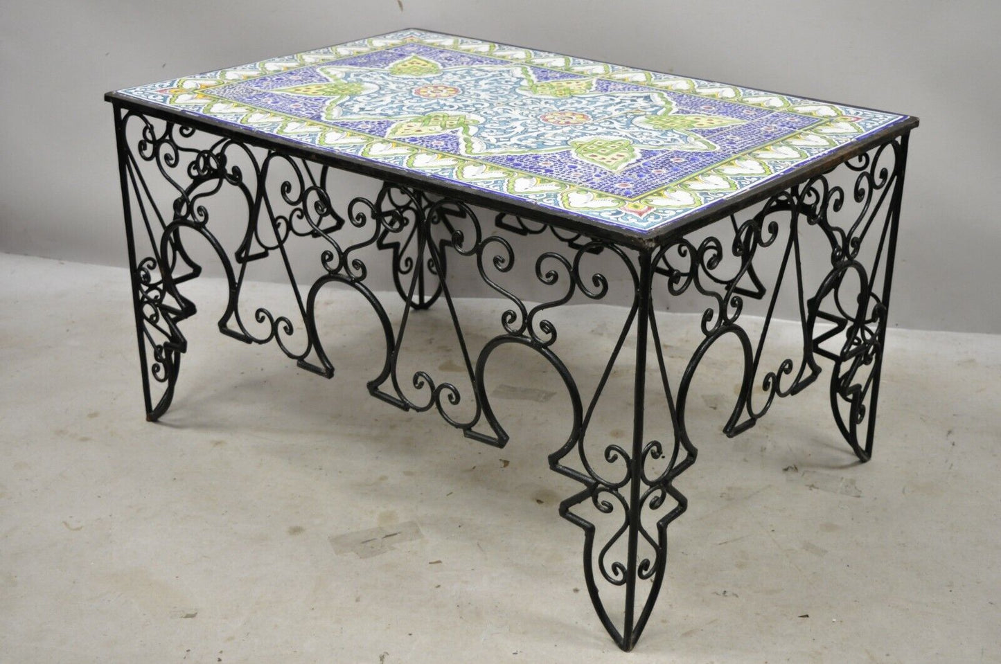 Arts & Crafts Ceramic California Tile Wrought Iron Coffee Table attr. Catalina