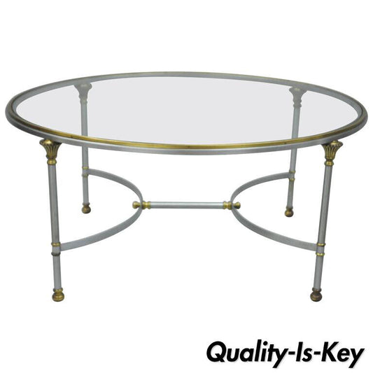 Italian Steel & Brass Round Directoire Neoclassical Coffee Table after Jansen
