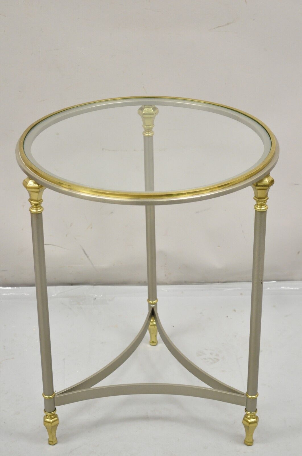 Vintage Ethan Allen Italian Regency Jansen Style Steel & Brass Round Side Table