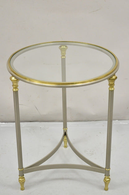 Vintage Ethan Allen Italian Regency Jansen Style Steel & Brass Round Side Table