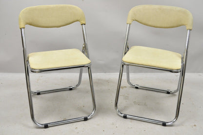 Vintage Italian Mid Century Chrome Upholstered Folding Game Chairs - Set of 4