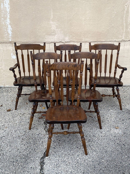 Ethan Allen Pine Wood Old Tavern Cattail Back Dining Room Chairs - Set of 6