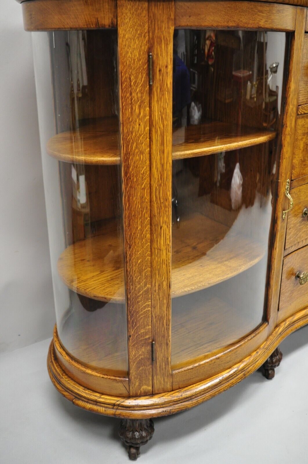 Antique Victorian Tiger Oak Carved Paw Feet Sideboard Buffet China Cabinet Base