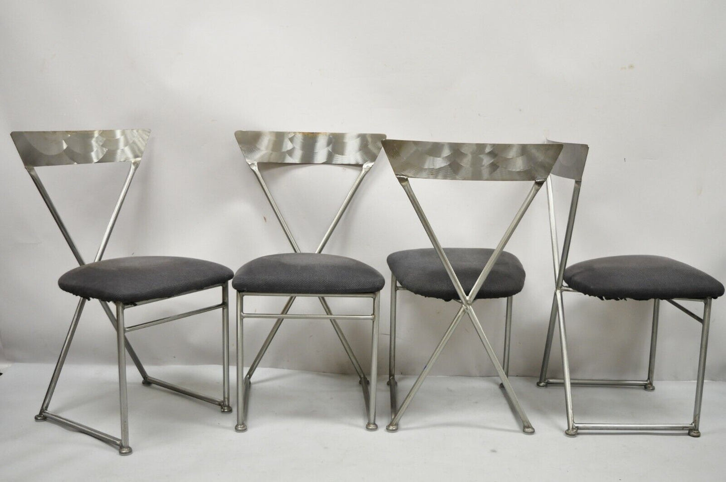 Shaver Howard Italian Modernist Brushed Steel Metal Dining Chairs - Set of 4